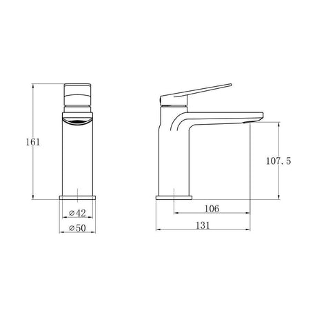 [BTTT851] Contemporary Bathroom Mono Basin Tap – Square Lever, 140 x 42mm, Chrome - Technical Drawing