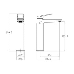 [BTTT852] Contemporary Bathroom Bath Shower Mixer – Square Lever, 180 x 132mm, Brass - Technical Drawing