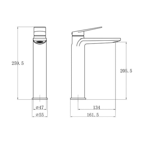 [BTTT852] Contemporary Bathroom Bath Shower Mixer – Square Lever, 180 x 132mm, Brass - Technical Drawing