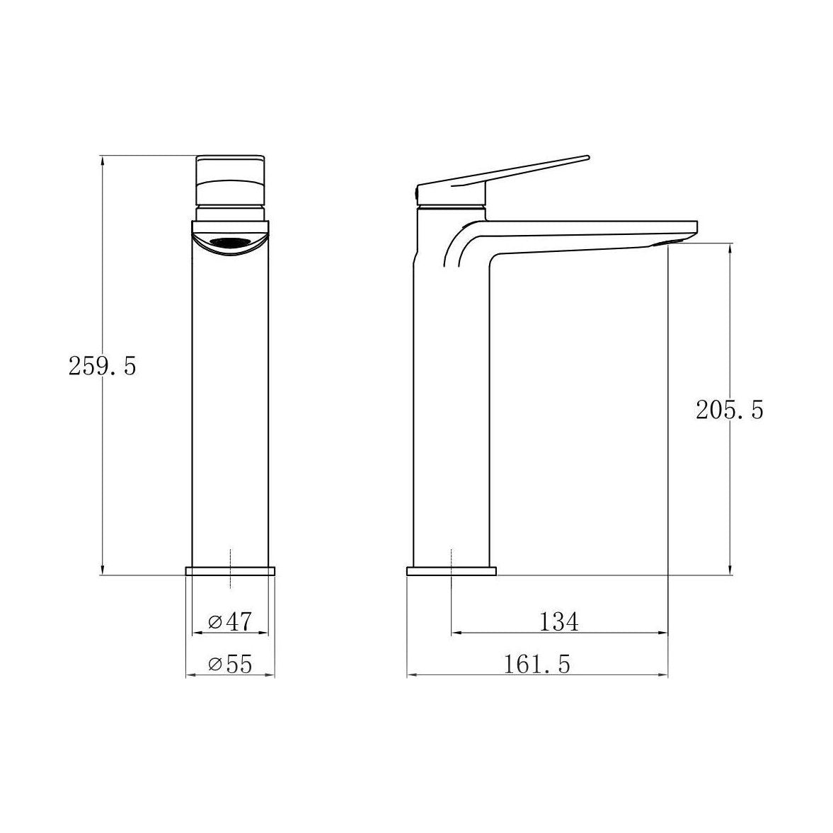 [BTTT862] Contemporary Bathroom Bath Tap – Square Lever, 180 x 132mm, Chrome - Technical Drawing