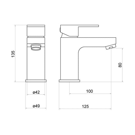 [BTTT902] Hiron Mono Basin Mixer - Technical Drawing