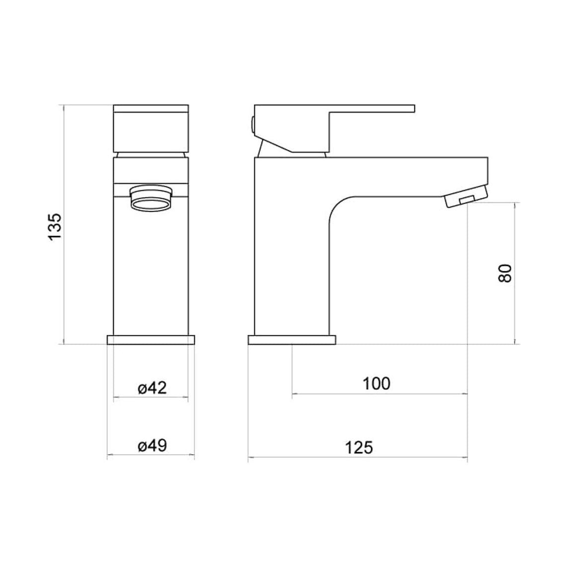 [BTTT922] Kawa BLK Mono Basin Mixer - Technical Drawing