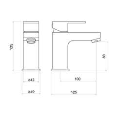[BTTT922] Kawa BLK Mono Basin Mixer - Technical Drawing