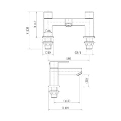 [BTTT925] Kawa BLK Bath Filler - Technical Drawing
