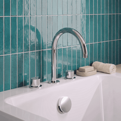 [BTV333C] Penkhull Contemporary 3 Tap Hole Deck Mounted Bath Mixer Tap with Minimalist Lever Handles - Choice of Spout and Colour - Lifestyle 1