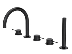 [BTV414C] Penkhull Contemporary 5 Tap Hole Deck Mounted Bath Shower Mixer Tap with Minimalist Lever Handles and Shower Kit - Choice of Spout and Colour - Cutout