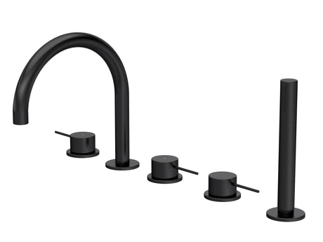 [BTV414C] Penkhull Contemporary 5 Tap Hole Deck Mounted Bath Shower Mixer Tap with Minimalist Lever Handles and Shower Kit - Choice of Spout and Colour - Cutout