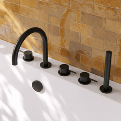 [BTV414C] Penkhull Contemporary 5 Tap Hole Deck Mounted Bath Shower Mixer Tap with Minimalist Lever Handles and Shower Kit - Choice of Spout and Colour - Lifestyle 2