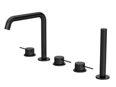 [BTV414P] Penkhull Contemporary 5 Tap Hole Deck Mounted Bath Shower Mixer Tap with Minimalist Lever Handles and Shower Kit - Choice of Spout and Colour - Cutout