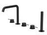 [BTV414P] Penkhull Contemporary 5 Tap Hole Deck Mounted Bath Shower Mixer Tap with Minimalist Lever Handles and Shower Kit - Choice of Spout and Colour - Cutout