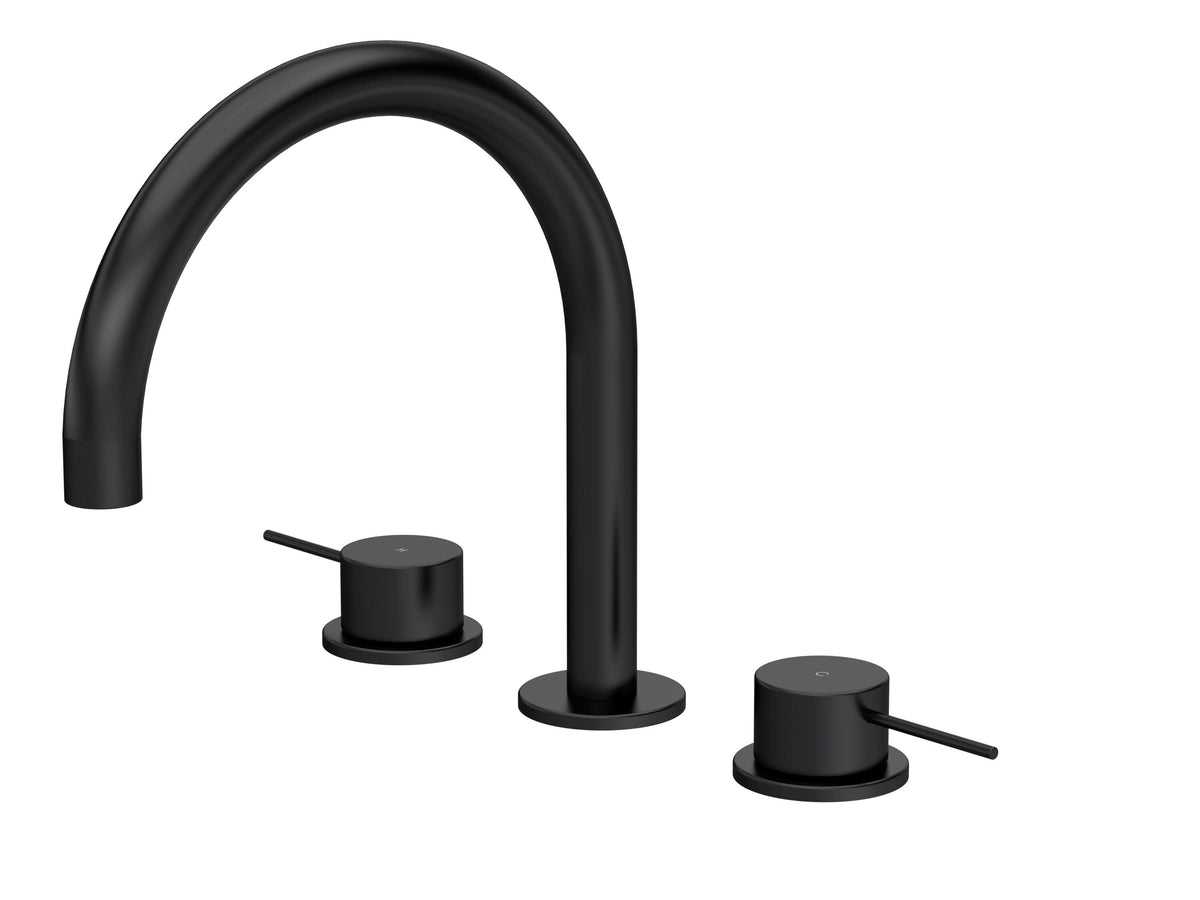 [BTV433C] Penkhull Contemporary 3 Tap Hole Deck Mounted Bath Mixer Tap with Minimalist Lever Handles - Choice of Spout and Colour - Cutout