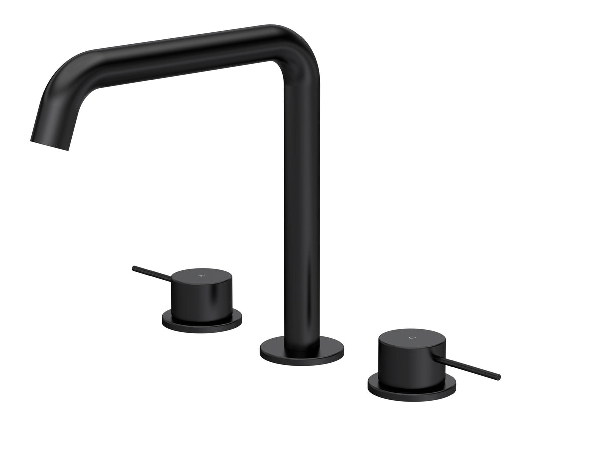 [BTV433P] Penkhull Contemporary 3 Tap Hole Deck Mounted Bath Mixer Tap with Minimalist Lever Handles - Choice of Spout and Colour - Cutout