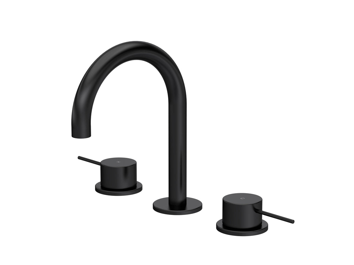 [BTV437C] Penkhull Contemporary 3 Tap Hole Basin Mixer Tap with Minimalist Lever Handles and Waste - Choice of Spout and Colour - Cutout