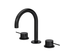 [BTV437C] Penkhull Contemporary 3 Tap Hole Basin Mixer Tap with Minimalist Lever Handles and Waste - Choice of Spout and Colour - Cutout