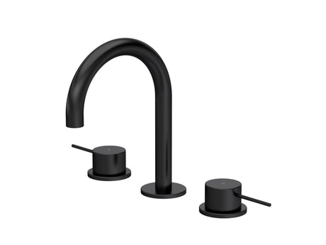 [BTV437C] Penkhull Contemporary 3 Tap Hole Basin Mixer Tap with Minimalist Lever Handles and Waste - Choice of Spout and Colour - Cutout