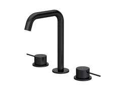 [BTV437P] Penkhull Contemporary 3 Tap Hole Basin Mixer Tap with Minimalist Lever Handles and Waste - Choice of Spout and Colour - Cutout