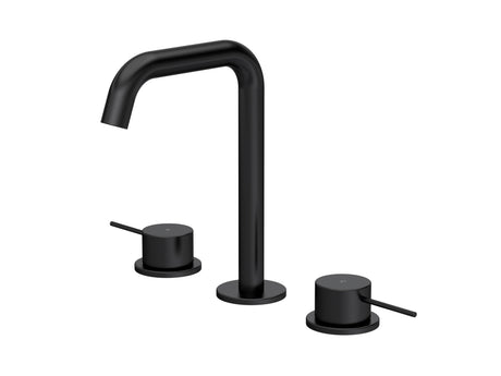 [BTV437P] Penkhull Contemporary 3 Tap Hole Basin Mixer Tap with Minimalist Lever Handles and Waste - Choice of Spout and Colour - Cutout