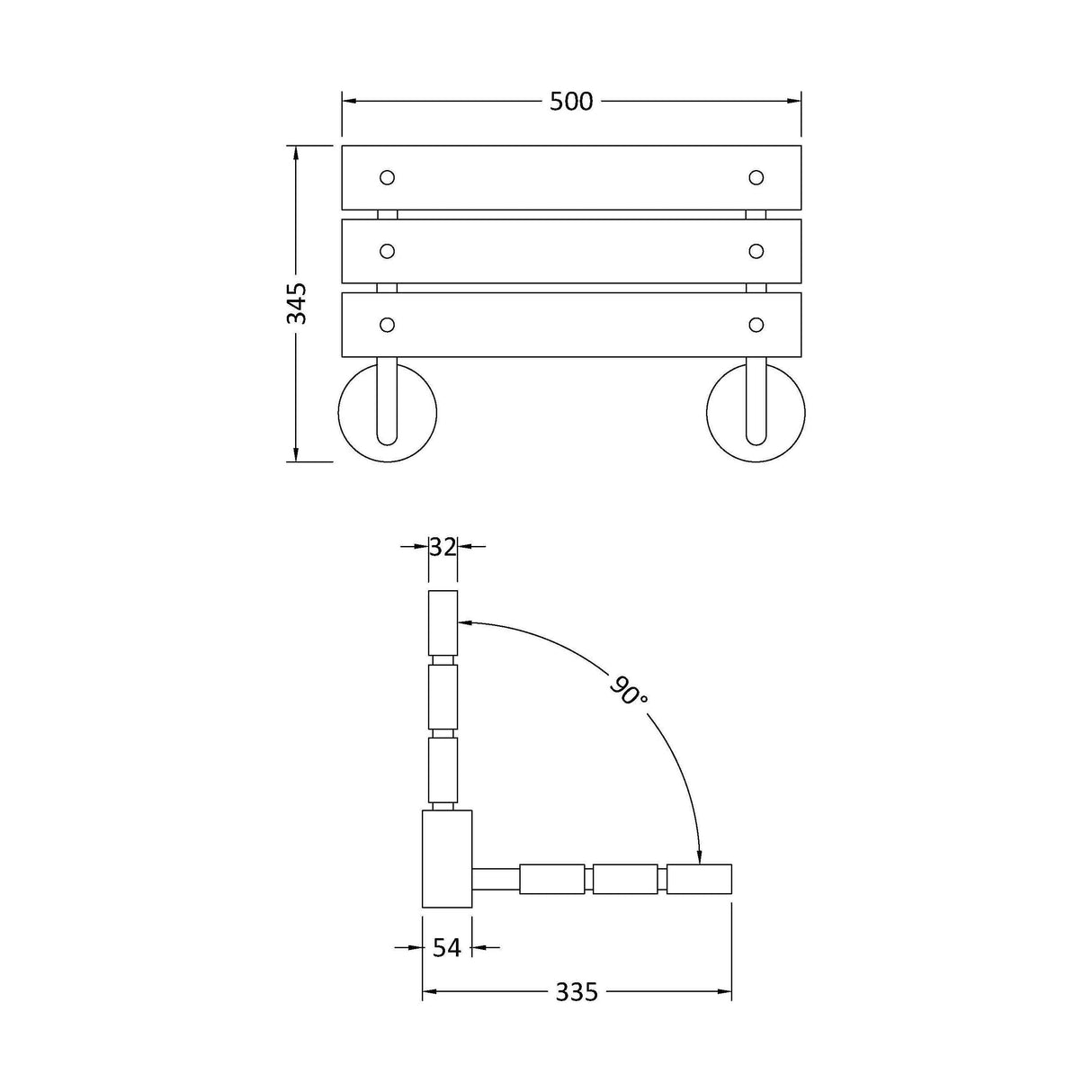[BWA371] Shower Seat C/P Hinges - Technical Drawing