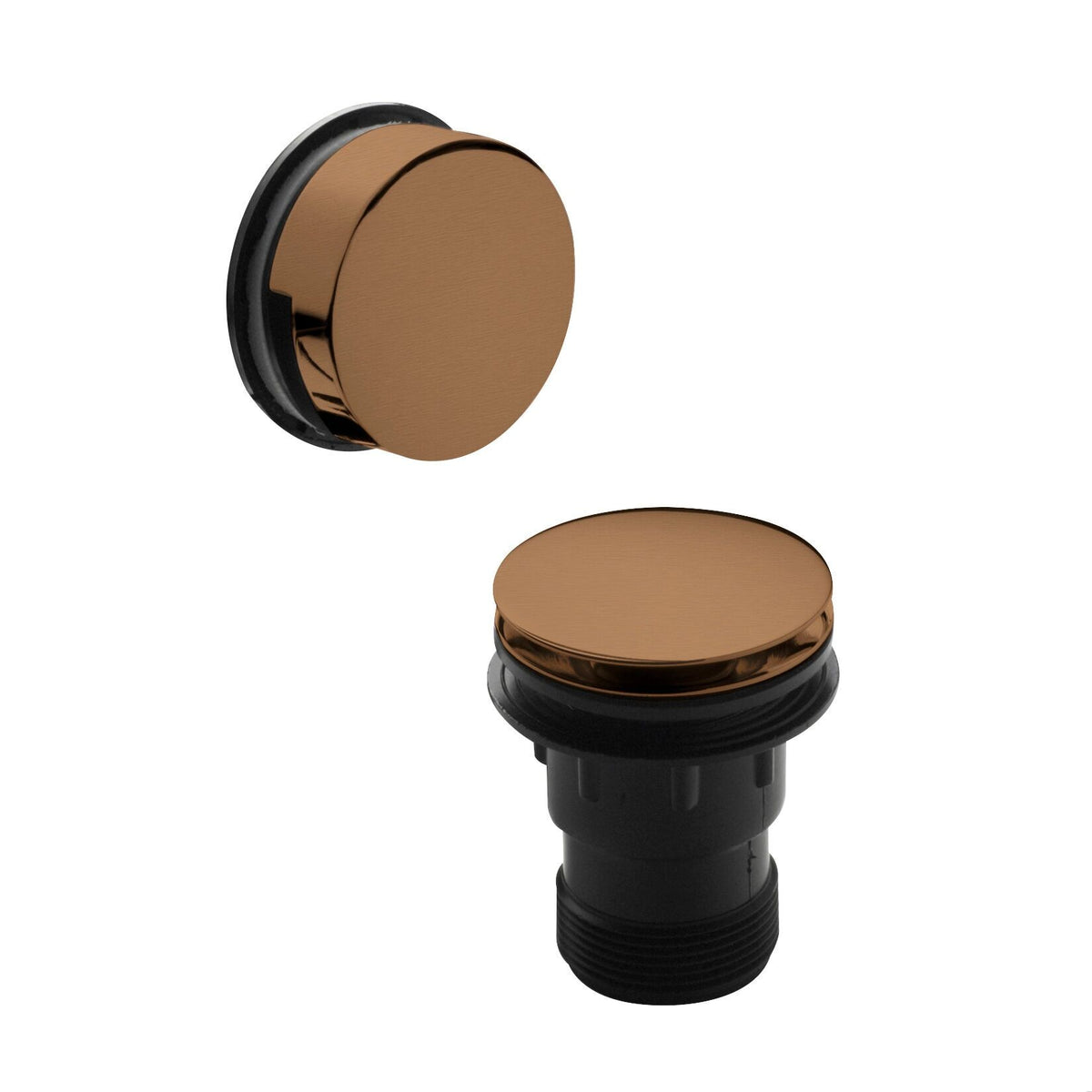 [BWE1527] Contemporary Push Button Round Bath Waste for Baths Up to 13mm Thick, Choice of Finish - Cutout