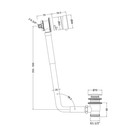 [BWE401] Single Lever Freeflow Bath Filler - Technical Drawing