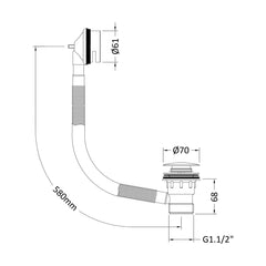 [BWE727] Easyclean Sprung Plug Bath Waste - Technical Drawing