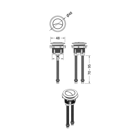 [BWPB401] Cistern Push Button Black - Technical Drawing