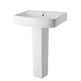 Modern White Square 1 Tap Hole Bathroom Basin & Full Pedestal – Choice of Size (520mm or 600mm)
