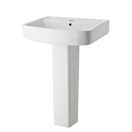 Modern White Square 1 Tap Hole Bathroom Basin & Full Pedestal – Choice of Size (520mm or 600mm)