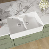 Fireclay Kitchen Bundle - Double Bowl Stepped Weir Butler Sink, Wastes & Bridge Lever Tap, 895mm - Chrome