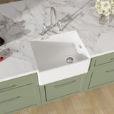 Fireclay Kitchen Bundle - Single Bowl Belfast Sink, Strainer Waste & Bridge Mixer Tap, 595mm - Chrome