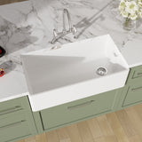 Fireclay Kitchen Bundle - Single Bowl Belfast Sink, Strainer Waste & Bridge Mixer Tap, 895mm - Chrome