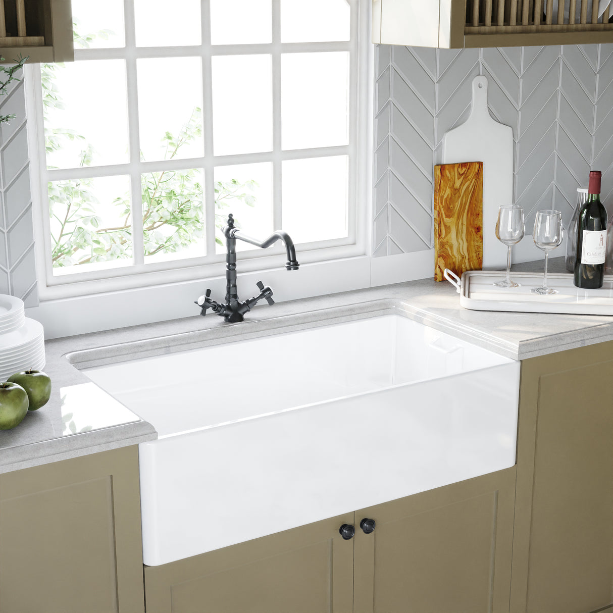 Single Bowl Fireclay Ceramic Belfast Kitchen Sink with Overflow