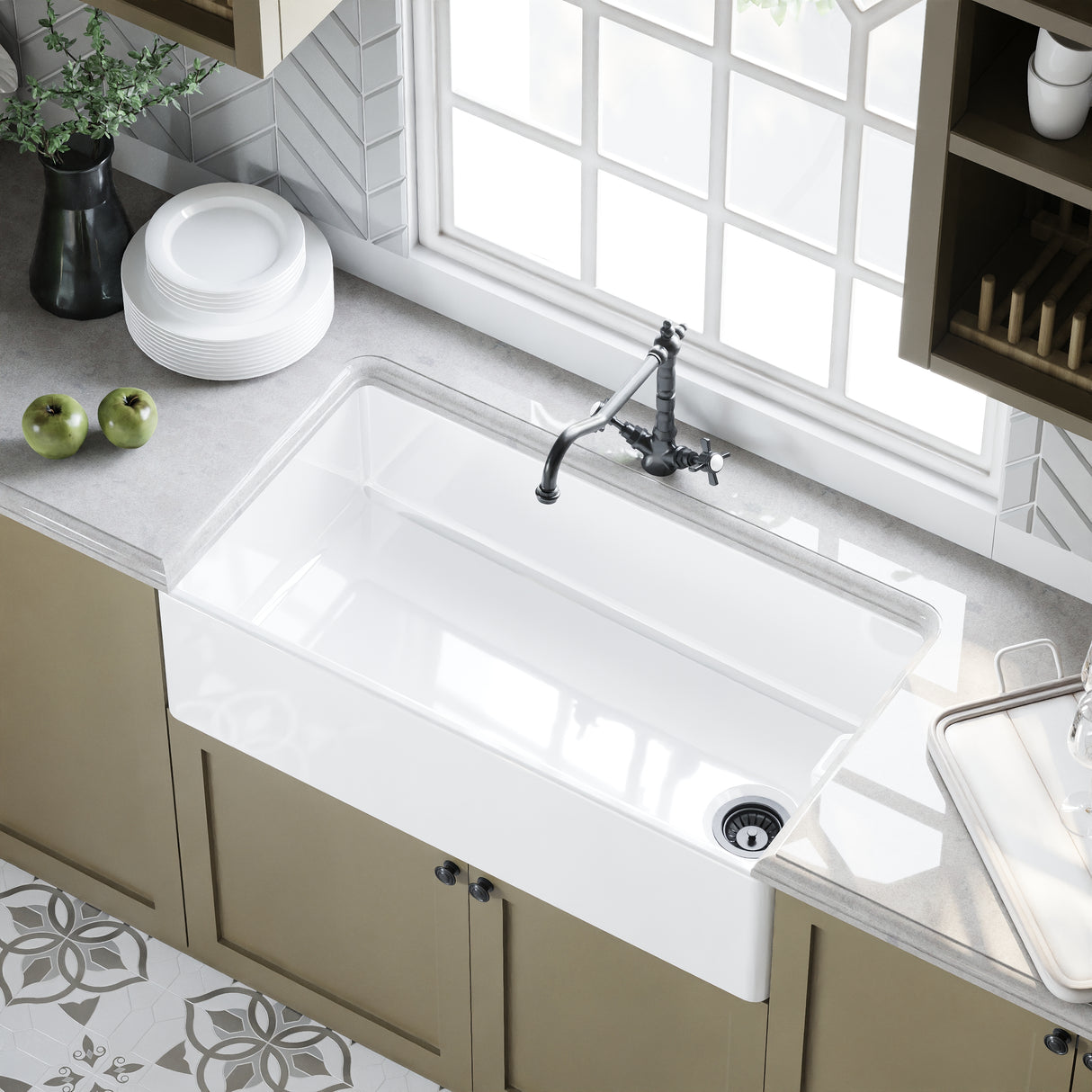 Single Bowl Fireclay Ceramic Belfast Kitchen Sink with Overflow