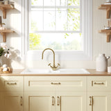 Fireclay Kitchen Bundle - 1.5 Bowl Sink & Drainer, Waste & Mono Crosshead Tap, 1010mm - Brushed Brass