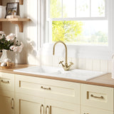 Fireclay Kitchen Bundle - 1.5 Bowl Sink & Drainer, Waste & Mono Crosshead Tap, 1010mm - Brushed Brass