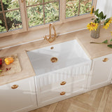 Single Bowl Fireclay Ceramic Fluted Front Butler Kitchen Sink with Overflow