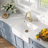 Fireclay Kitchen Bundle - Single Bowl Butler Sink with Overflow, Tap Ledge, Waste & Mono Tap, 595mm - Brushed Brass