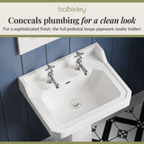 Traditional White 2 Tap Hole Bathroom Basin & Full Pedestal – 560mm
