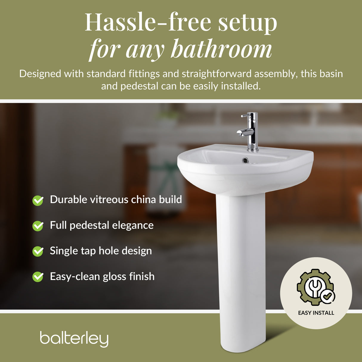 Modern White Round Bathroom Basin with Choice of Pedestal - 500mm