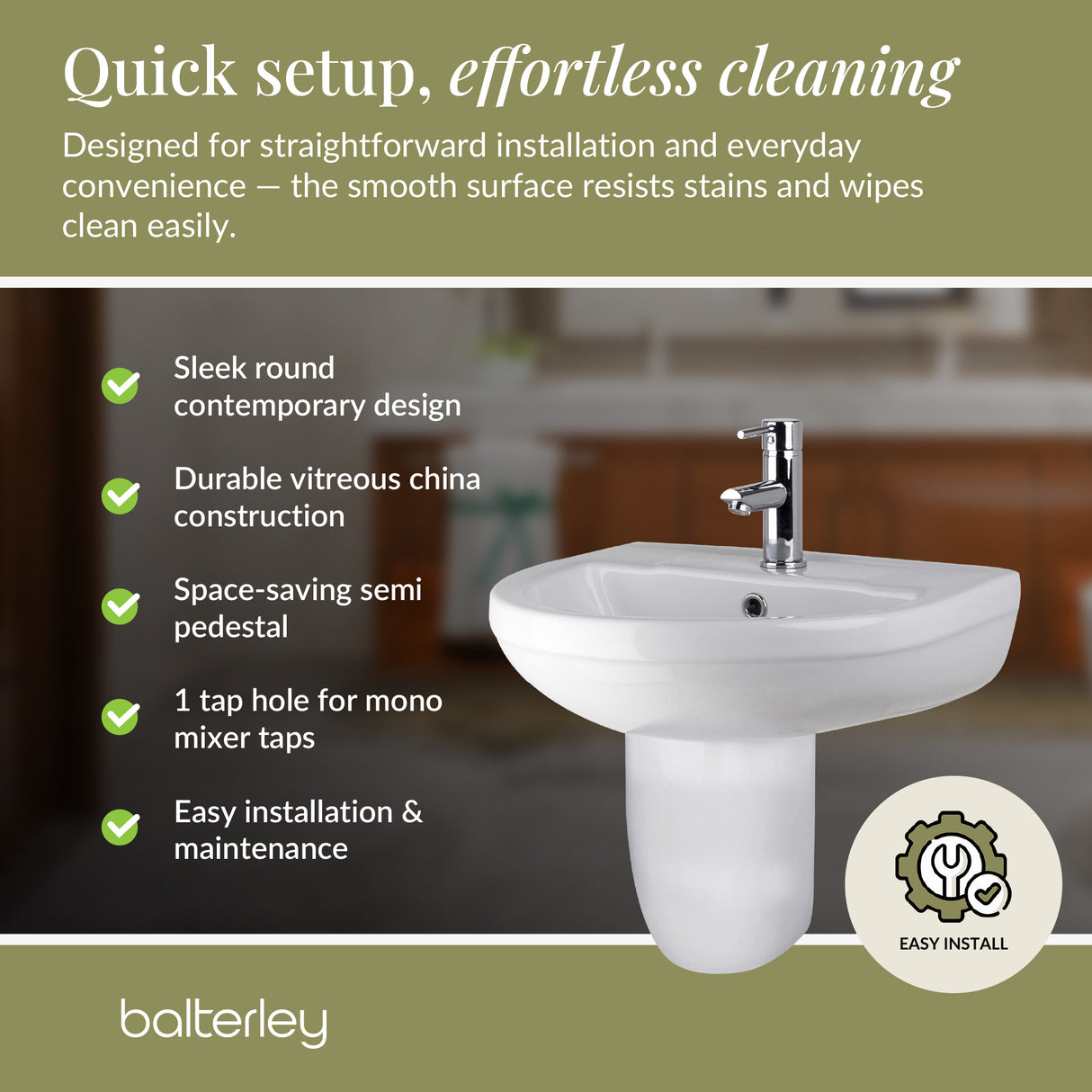 Modern White Round Bathroom Basin with Choice of Pedestal - 500mm