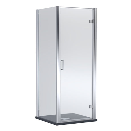 8mm Toughened Safety Glass Hinged Shower Door, Side Panel and Slimline Shower Tray - Choice of Size and Finish