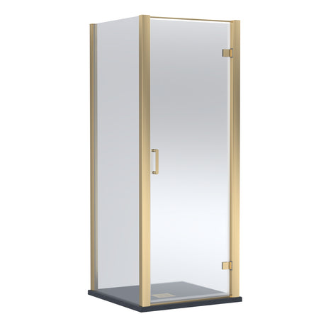 8mm Toughened Safety Glass Hinged Shower Door, Side Panel and Slimline Shower Tray - Choice of Size and Finish