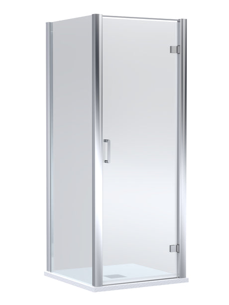 8mm Toughened Safety Glass Hinged Shower Door, Side Panel and Slimline Shower Tray - Choice of Size and Finish
