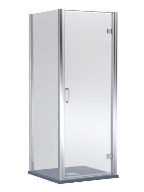 8mm Toughened Safety Glass Hinged Shower Door, Side Panel and Slimline Shower Tray - Choice of Size and Finish