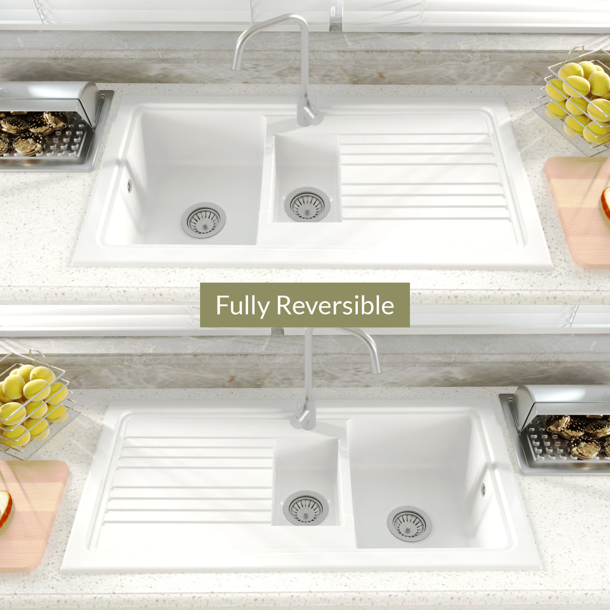 101cm Inset Counter Top Fireclay Ceramic Kitchen Sink - Multiple Options Available