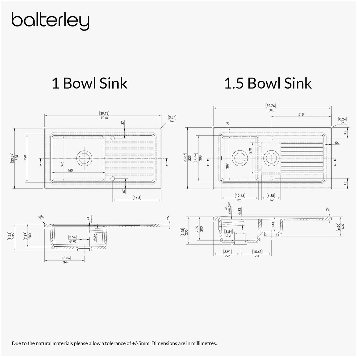 101cm Inset Counter Top Fireclay Ceramic Kitchen Sink - Multiple Options Available