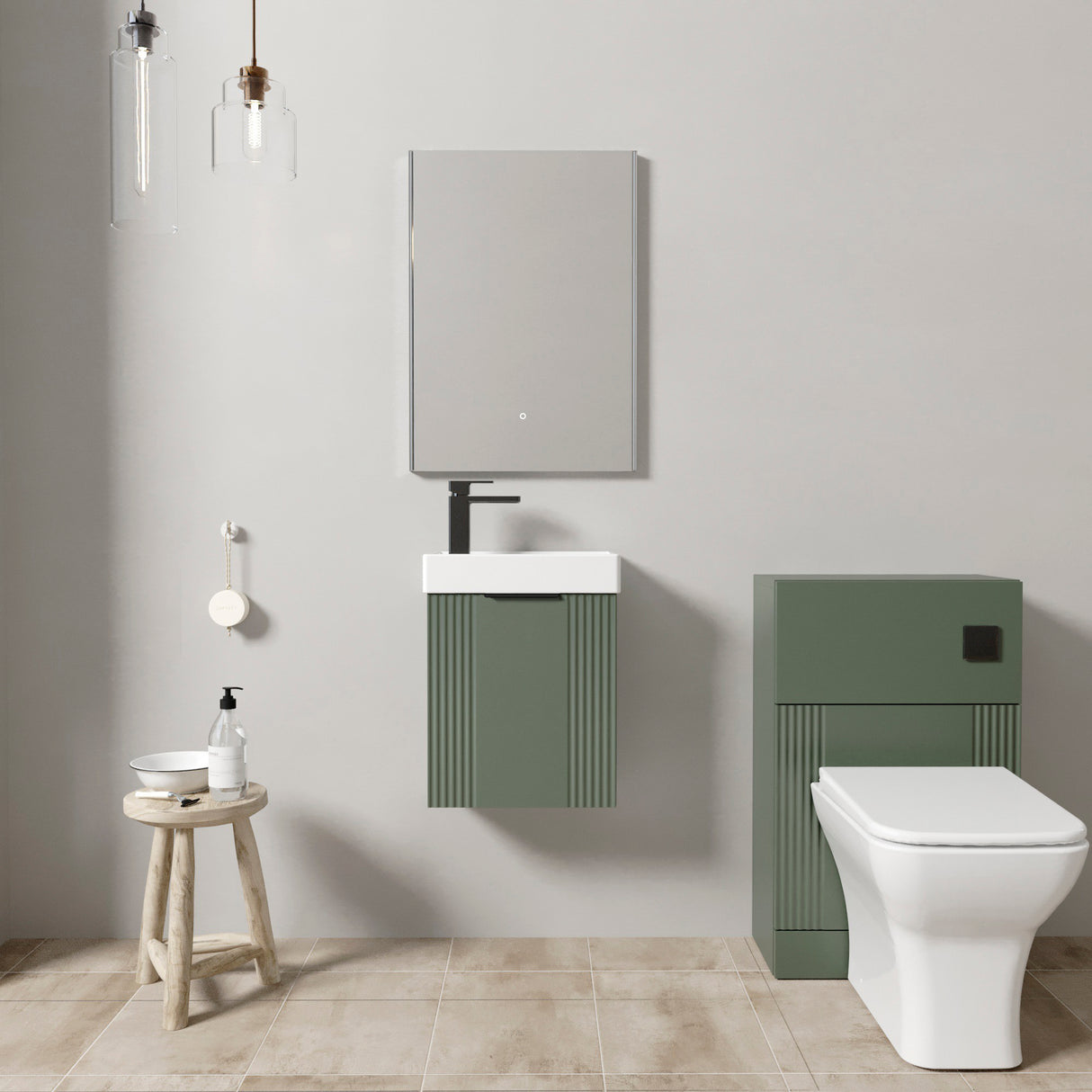 Retro Cloakroom Suite - Wall Hung Basin Unit, Toilet & Tap