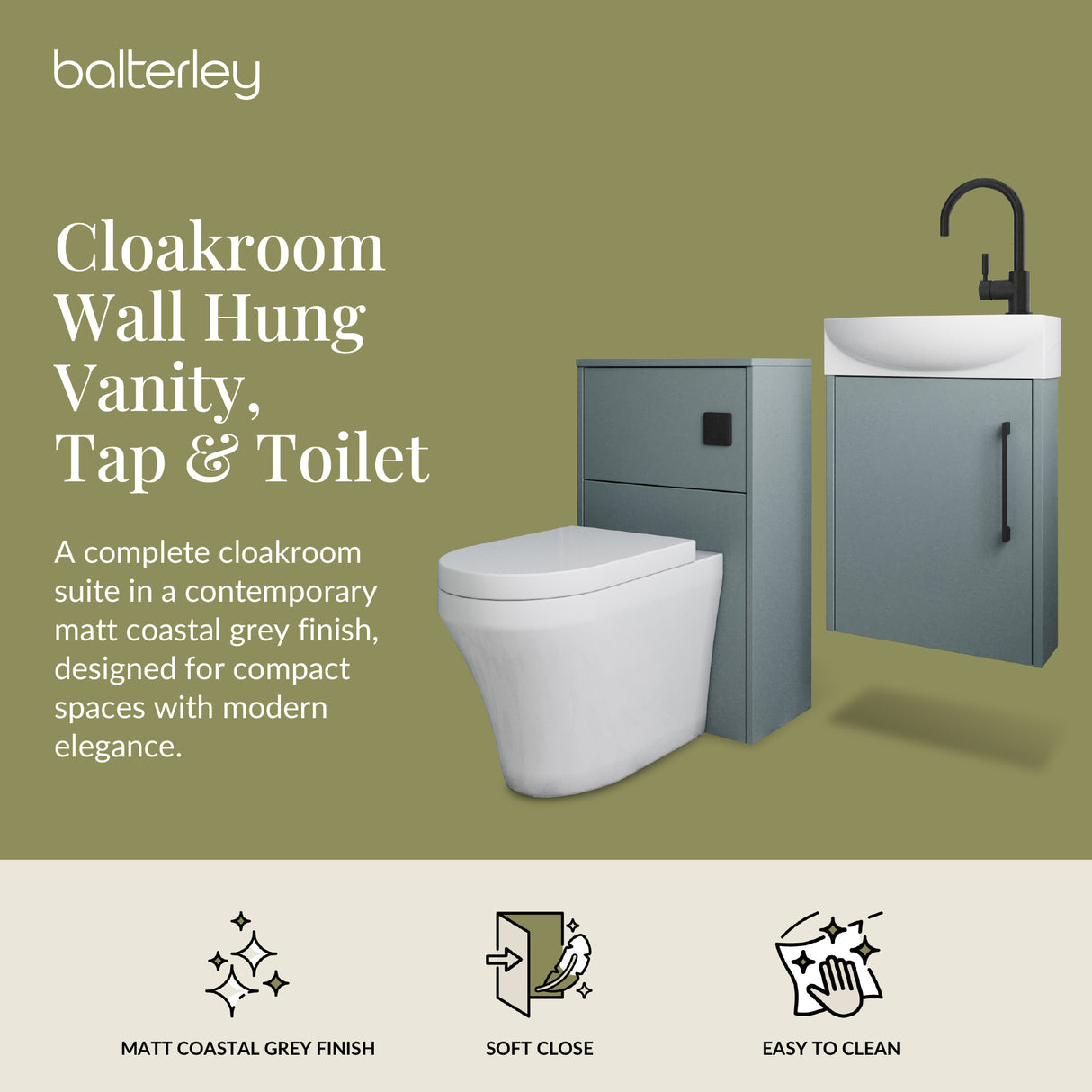 Power Wall Hung Cloakroom Bundle - Vanity, WC Unit, Toilet & Tap