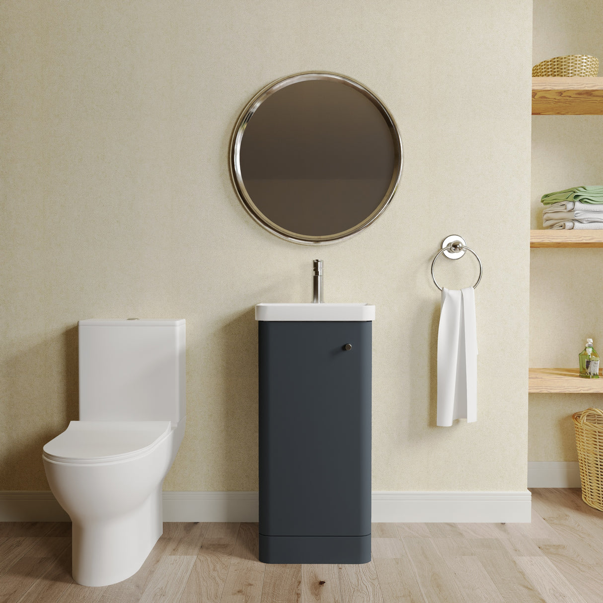 Curve Cloakroom Set - Floor Standing Vanity Basin Unit, Toilet and Mono Basin Mixer Tap