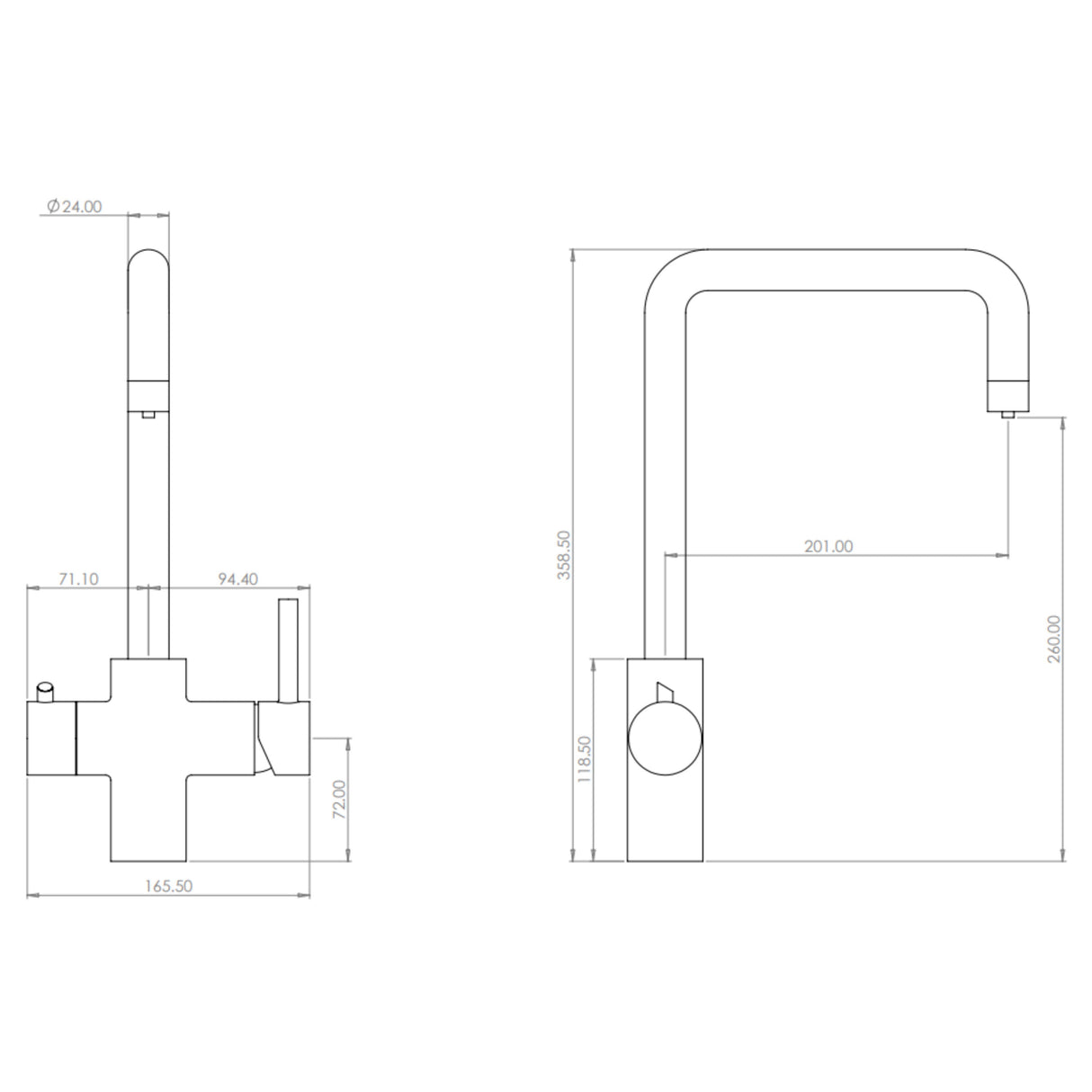 4-in-1 Instant Hot Water Kitchen Sink Tap- Dual Handles, Brushed Nickel